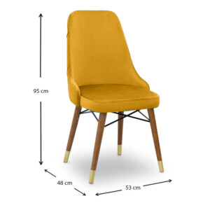 Καρέκλα τραπεζαρίας Venus Megapap από βελούδο χρώμα μουσταρδί - καρυδί/χρυσό πόδι 53x48x95εκ. - Image 6