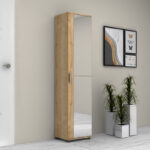 Ντουλάπα ρούχων - παπουτσοθήκη Visla Megapap μονόφυλλη με καθρέπτη χρώμα φυσικό οξιάς 45x36x187εκ. - Image 3