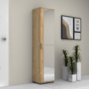 Ντουλάπα ρούχων - παπουτσοθήκη Visla Megapap μονόφυλλη με καθρέπτη χρώμα φυσικό οξιάς 45x36x187εκ. - Image 3