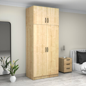 Ντουλάπα ρούχων Victoria Megapap δίφυλλη με πατάρι χρώμα φυσικό οξιάς 100x60x240εκ. - Image 4