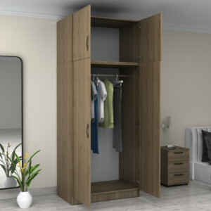 Ντουλάπα ρούχων Victoria Megapap δίφυλλη με πατάρι χρώμα καρυδί 100x60x240εκ. - Image 2
