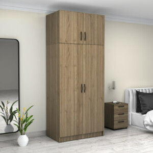 Ντουλάπα ρούχων Victoria Megapap δίφυλλη με πατάρι χρώμα καρυδί 100x60x240εκ. - Image 4