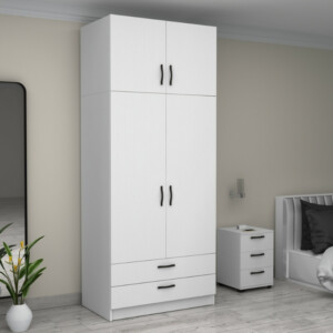 Ντουλάπα ρούχων Victoria Megapap δίφυλλη με πατάρι και συρτάρια χρώμα λευκό 100x60x240εκ. - Image 4