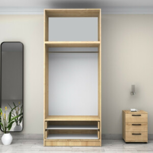 Ντουλάπα ρούχων Victoria Megapap δίφυλλη με πατάρι και συρτάρια χρώμα φυσικό οξιάς 100x60x240εκ. - Image 3