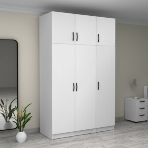 Ντουλάπα ρούχων Victoria Megapap τρίφυλλη με πατάρι χρώμα λευκό 150x60x240εκ. - Image 4