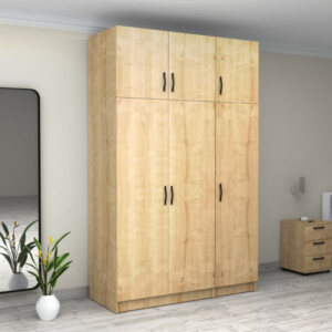 Ντουλάπα ρούχων Victoria Megapap τρίφυλλη με πατάρι χρώμα φυσικό οξιάς 150x60x240εκ. - Image 4