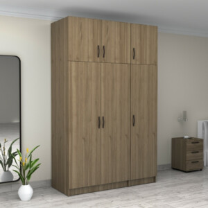 Ντουλάπα ρούχων Victoria Megapap τρίφυλλη με πατάρι χρώμα καρυδί 150x60x240εκ. - Image 4