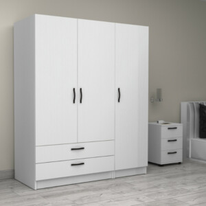 Ντουλάπα ρούχων Victoria Megapap τρίφυλλη με συρτάρια χρώμα λευκό 150x60x181εκ. - Image 4