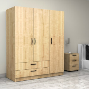 Ντουλάπα ρούχων Victoria Megapap τρίφυλλη με συρτάρια χρώμα φυσικό οξιάς 150x60x181εκ. - Image 4