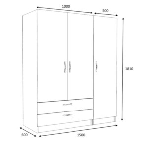 Ντουλάπα ρούχων Victoria Megapap τρίφυλλη με συρτάρια χρώμα φυσικό οξιάς 150x60x181εκ. - Image 5