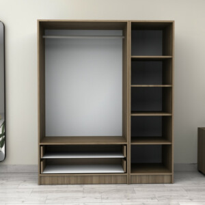 Ντουλάπα ρούχων Victoria Megapap τρίφυλλη με συρτάρια χρώμα καρυδί 150x60x181εκ. - Image 3