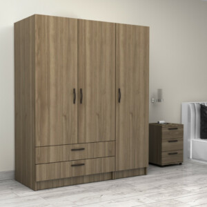 Ντουλάπα ρούχων Victoria Megapap τρίφυλλη με συρτάρια χρώμα καρυδί 150x60x181εκ. - Image 4