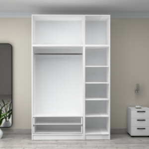 Ντουλάπα ρούχων Victoria Megapap τρίφυλλη με πατάρι και συρτάρια χρώμα λευκό 150x60x240εκ. - Image 3