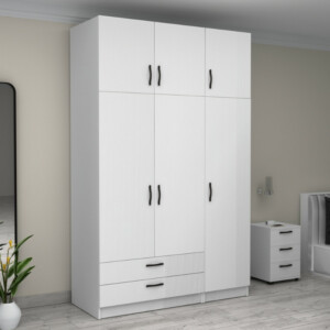 Ντουλάπα ρούχων Victoria Megapap τρίφυλλη με πατάρι και συρτάρια χρώμα λευκό 150x60x240εκ. - Image 4
