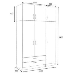 Ντουλάπα ρούχων Victoria Megapap τρίφυλλη με πατάρι και συρτάρια χρώμα λευκό 150x60x240εκ. - Image 5