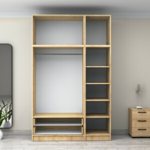 Ντουλάπα ρούχων Victoria Megapap τρίφυλλη με πατάρι και συρτάρια χρώμα φυσικό οξιάς 150x60x240εκ. - Image 3