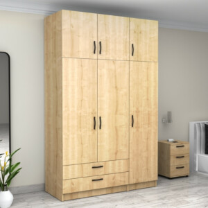 Ντουλάπα ρούχων Victoria Megapap τρίφυλλη με πατάρι και συρτάρια χρώμα φυσικό οξιάς 150x60x240εκ. - Image 4