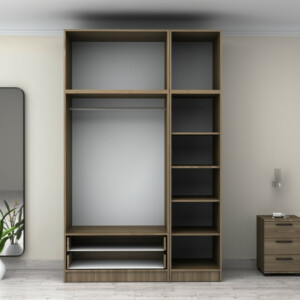 Ντουλάπα ρούχων Victoria Megapap τρίφυλλη με πατάρι και συρτάρια χρώμα καρυδί 150x60x240εκ. - Image 3