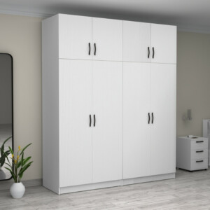 Ντουλάπα ρούχων Victoria Megapap τετράφυλλη με πατάρι χρώμα λευκό 200x60x240εκ. - Image 4