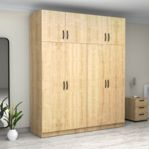 Ντουλάπα ρούχων Victoria Megapap τετράφυλλη με πατάρι χρώμα φυσικό οξιάς 200x60x240εκ. - Image 4