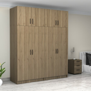 Ντουλάπα ρούχων Victoria Megapap τετράφυλλη με πατάρι χρώμα καρυδί 200x60x240εκ. - Image 4