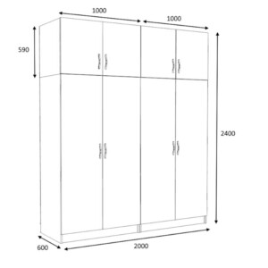 Ντουλάπα ρούχων Victoria Megapap τετράφυλλη με πατάρι χρώμα καρυδί 200x60x240εκ. - Image 5