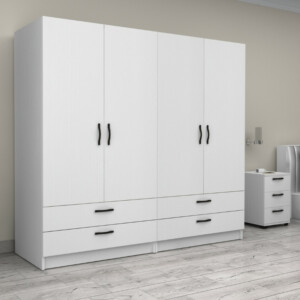 Ντουλάπα ρούχων Victoria Megapap τετράφυλλη με συρτάρια χρώμα λευκό 200x60x181εκ. - Image 4