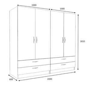 Ντουλάπα ρούχων Victoria Megapap τετράφυλλη με συρτάρια χρώμα λευκό 200x60x181εκ. - Image 5