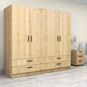 Ντουλάπα ρούχων Victoria Megapap τετράφυλλη με συρτάρια χρώμα φυσικό οξιάς 200x60x181εκ. - Image 4