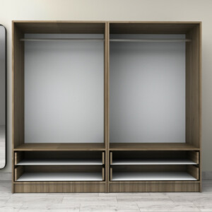 Ντουλάπα ρούχων Victoria Megapap τετράφυλλη με συρτάρια χρώμα καρυδί 200x60x181εκ. - Image 3