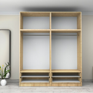 Ντουλάπα ρούχων Victoria Megapap τετράφυλλη με πατάρι και συρτάρια χρώμα φυσικό οξιάς 200x60x240εκ. - Image 3