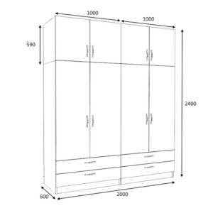Ντουλάπα ρούχων Victoria Megapap τετράφυλλη με πατάρι και συρτάρια χρώμα φυσικό οξιάς 200x60x240εκ. - Image 5
