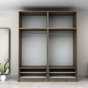 Ντουλάπα ρούχων Victoria Megapap τετράφυλλη με πατάρι και συρτάρια χρώμα καρυδί 200x60x240εκ. - Image 3