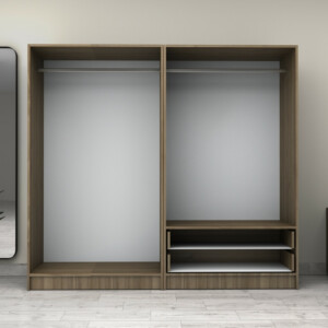 Ντουλάπα ρούχων Victoria Megapap τετράφυλλη με συρτάρια χρώμα καρυδί 200x60x181εκ. - Image 3