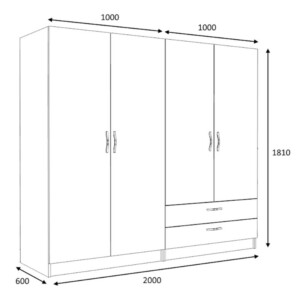 Ντουλάπα ρούχων Victoria Megapap τετράφυλλη με συρτάρια χρώμα καρυδί 200x60x181εκ. - Image 5