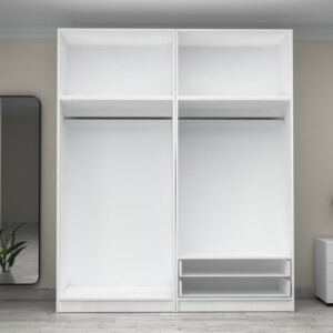 Ντουλάπα ρούχων Victoria Megapap τετράφυλλη με πατάρι και συρτάρια χρώμα λευκό 200x60x240εκ. - Image 3