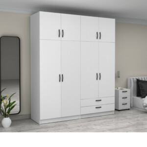 Ντουλάπα ρούχων Victoria Megapap τετράφυλλη με πατάρι και συρτάρια χρώμα λευκό 200x60x240εκ. - Image 4