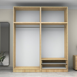 Ντουλάπα ρούχων Victoria Megapap τετράφυλλη με πατάρι και συρτάρια χρώμα φυσικό οξιάς 200x60x240εκ. - Image 3