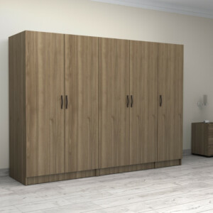 Ντουλάπα ρούχων Victoria Megapap πεντάφυλλη χρώμα καρυδί 250x60x181εκ. - Image 4