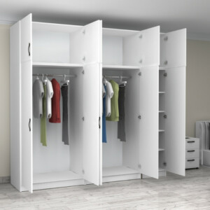 Ντουλάπα ρούχων Victoria Megapap πεντάφυλλη με πατάρι χρώμα λευκό 250x60x240εκ. - Image 2