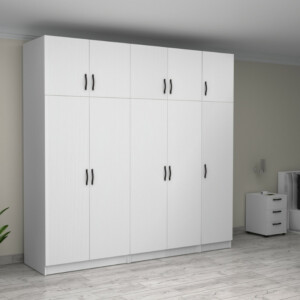 Ντουλάπα ρούχων Victoria Megapap πεντάφυλλη με πατάρι χρώμα λευκό 250x60x240εκ. - Image 4