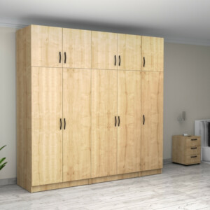 Ντουλάπα ρούχων Victoria Megapap πεντάφυλλη με πατάρι χρώμα φυσικό οξιάς 250x60x240εκ. - Image 4