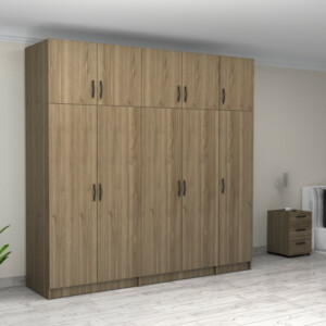 Ντουλάπα ρούχων Victoria Megapap πεντάφυλλη με πατάρι χρώμα καρυδί 250x60x240εκ. - Image 4