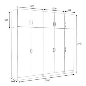 Ντουλάπα ρούχων Victoria Megapap πεντάφυλλη με πατάρι χρώμα καρυδί 250x60x240εκ. - Image 5
