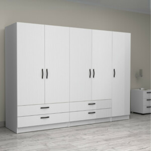 Ντουλάπα ρούχων Victoria Megapap πεντάφυλλη με συρτάρια χρώμα λευκό 250x60x181εκ. - Image 4