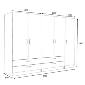 Ντουλάπα ρούχων Victoria Megapap πεντάφυλλη με συρτάρια χρώμα λευκό 250x60x181εκ. - Image 5