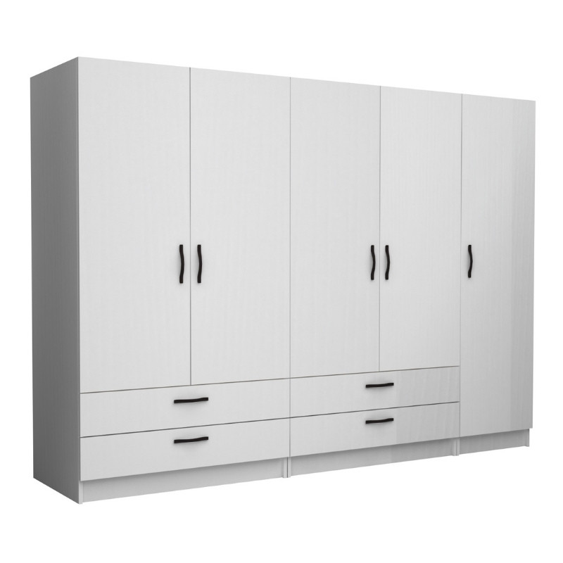 Ντουλάπα ρούχων Victoria Megapap πεντάφυλλη με συρτάρια χρώμα λευκό 250x60x181εκ. Ντουλάπα ρούχων Victoria Megapap πεντάφυλλη με συρτάρια χρώμα λευκό 250x60x181εκ.