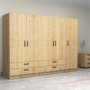 Ντουλάπα ρούχων Victoria Megapap πεντάφυλλη με συρτάρια χρώμα φυσικό οξιάς 250x60x181εκ. - Image 4