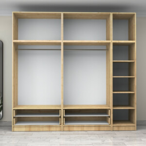 Ντουλάπα ρούχων Victoria Megapap πεντάφυλλη με πατάρι και συρτάρια χρώμα φυσικό οξιάς 250x60x240εκ. - Image 3