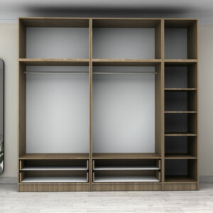 Ντουλάπα ρούχων Victoria Megapap πεντάφυλλη με πατάρι και συρτάρια χρώμα καρυδί 250x60x240εκ. - Image 3